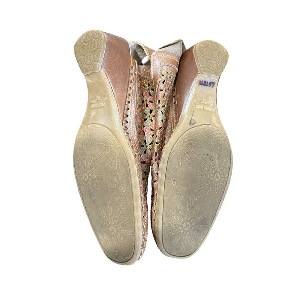 Pikolinos Romana Slingback Leather Floral Sandals Laser-Cut Heeled Size 8 - Picture 9 of 9